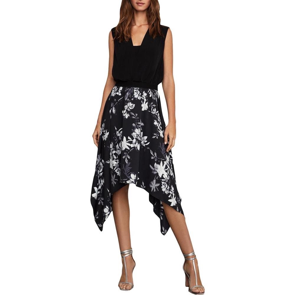 BCBGMaxAzria Black and White Floral Midi Skirt